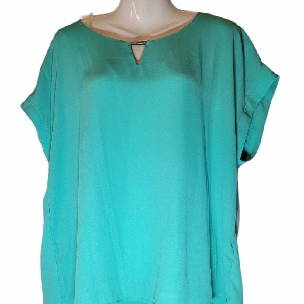 Tacera Womens Short Sleeve Aqua Blouse Top Size XL